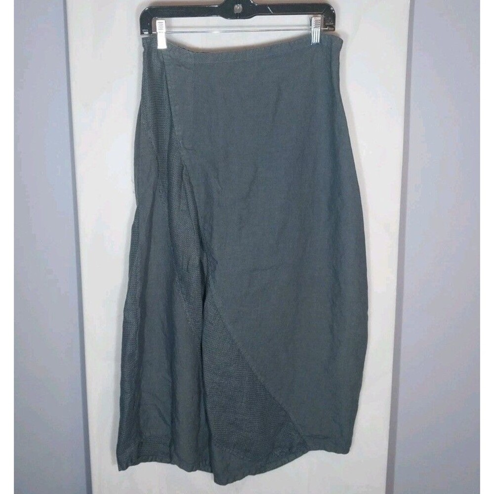CP Shades Linen Balloon Midi Skirt Gray Mixed Media Elastic Waist Lagenlook M